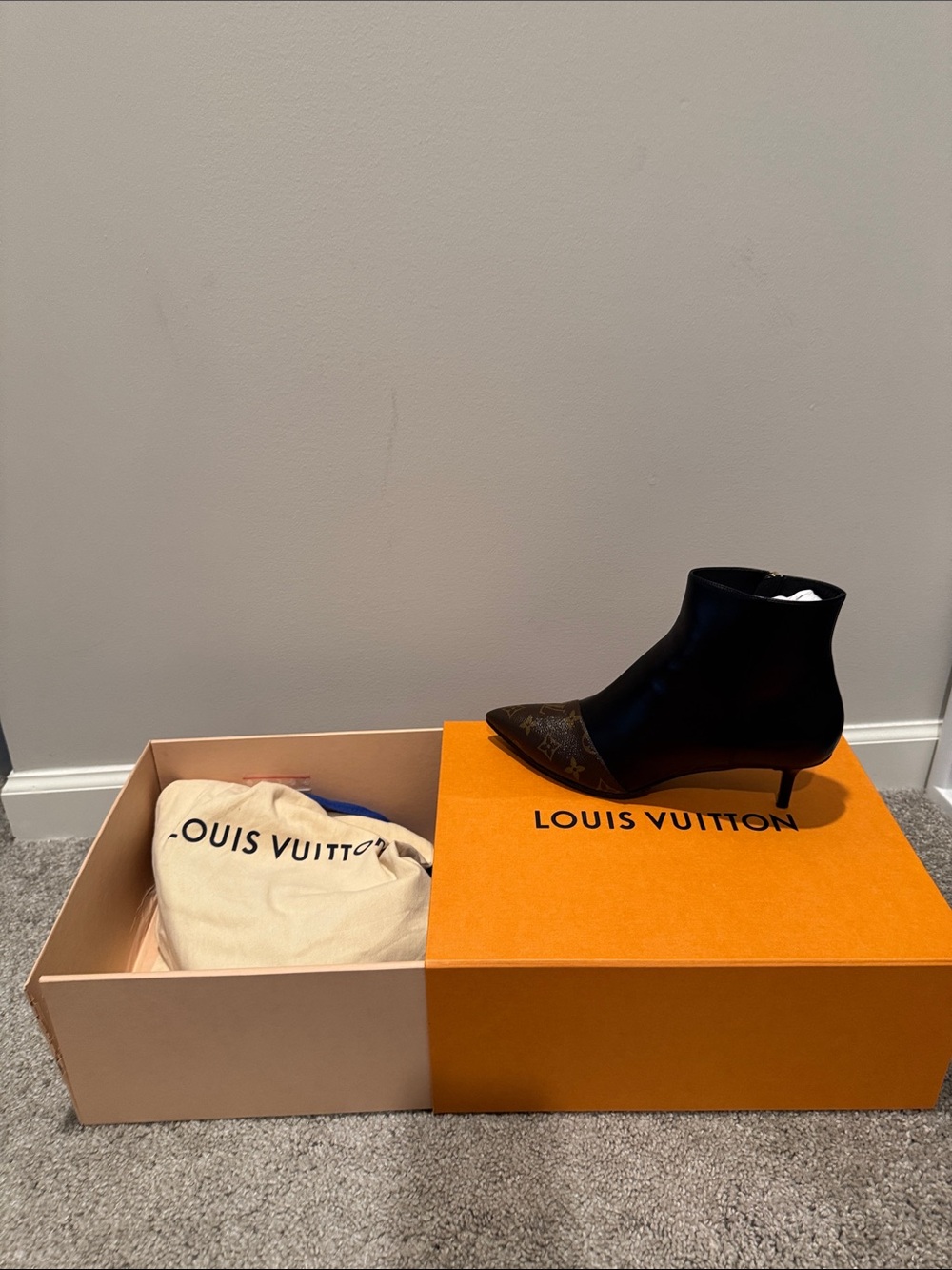 Louis Vuitton Black Leather & Monogram Pointed-Toe Ankle Boots - Picture 8 of 8